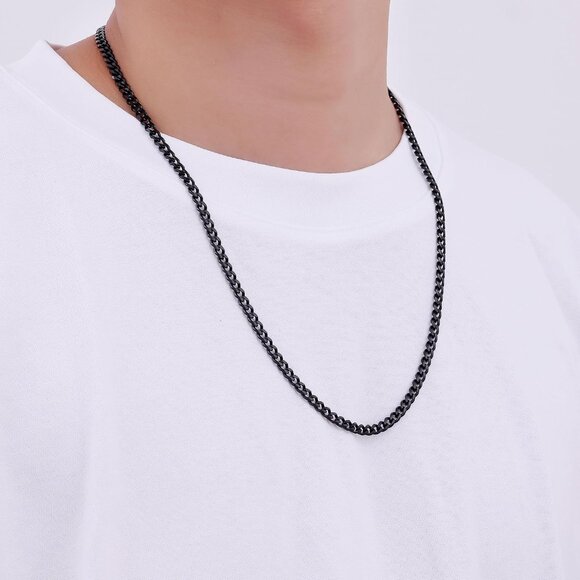 Fiusem e.5mm width-black Stainless Steel 3.5mm Cuban Link Chains for Men - Picture 3 of 8